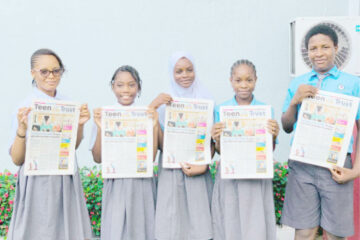 Students of Lagooz Schools, Lagos with copies of Teen Trust