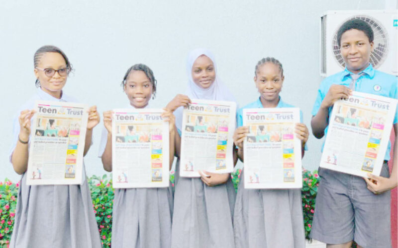 Students of Lagooz Schools, Lagos with copies of Teen Trust