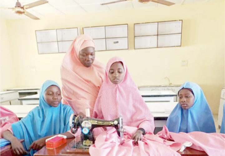 Students of Government Girls Arabic Senior Secondary School, Dutsinma Katsina State acquiring tailoring skills (1)