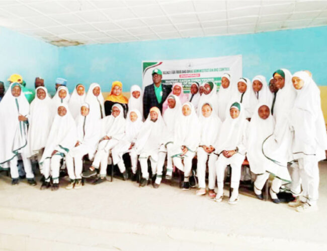 Students of Governor’s Girl College, Kano, after an enlightenment programme  on the dangers of substance abuse