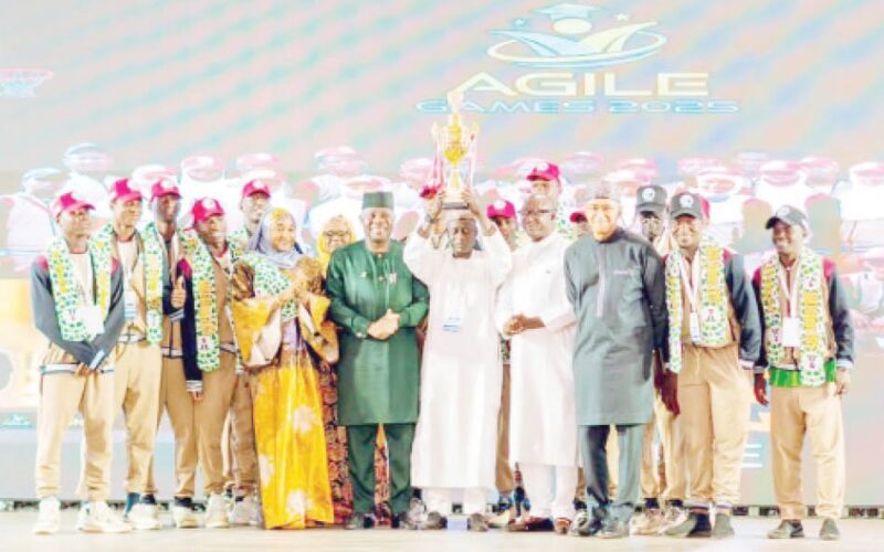 Kano Students with Ministers of Education, Dr Tunji Alausa and Prof Suwaiba Ahmed and other dignitries after winning Gold medals at AGILE games