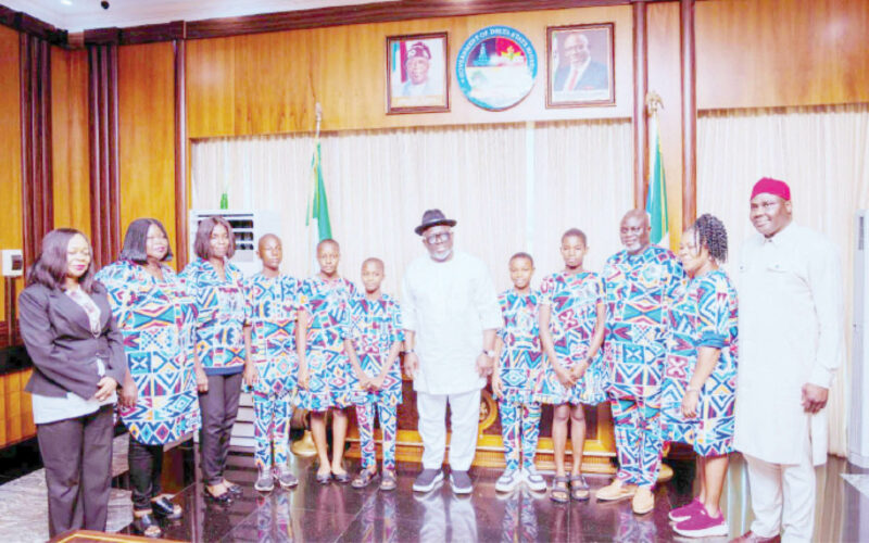 Governor Sheriff Oborevwori receives Delta State students, winners of the 2025 National Basic Education Debate Championship